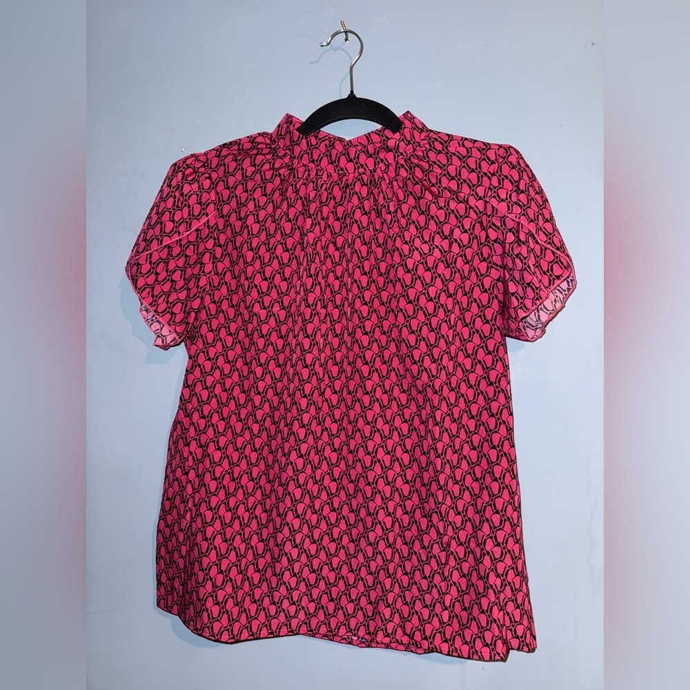 SHEIN Pink and Black Patterned Blouse